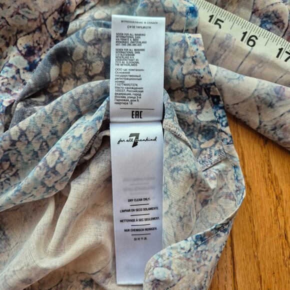 7 For All Mankind Ruffle Cuff Blouse in Pink Snake Print Cuffed Blouse Small - Picture 10 of 12